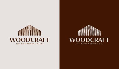 Woodwork Capenter Endüstrisi Ahşap Tamirci Ahşap Ev İnşaatçısı Logo Tasarımı. Evrensel yaratıcı prim sembolü. Vektör simgesi logo şablonu. Vektör illüstrasyonu