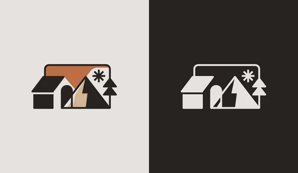 Mountain Side House Çam Ağacı Logosu Evrensel Yaratıcı Prim Sembolü — Stok Vektör