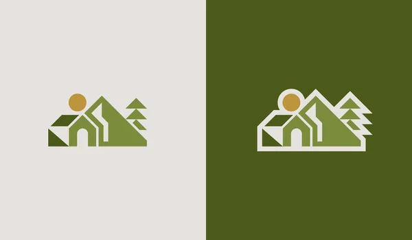 Логотип Mountain Side House Pine Tree Универсальный Креативный Символ Премии — стоковый вектор