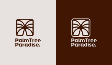 Palm Tree Yaz Logosu. Evrensel yaratıcı prim sembolü. Vektör simgesi logo şablonu. Vektör illüstrasyonu