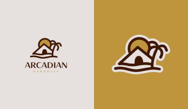 Palm House Logosu. Evrensel yaratıcı prim sembolü. Vektör simgesi logo şablonu. Vektör illüstrasyonu