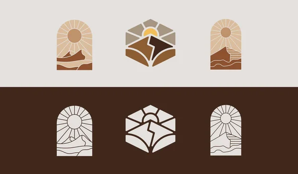 Symbole Górskich Podróży Kemping Odkryty Godła Przygoda Odznaki Plastry Logo — Wektor stockowy
