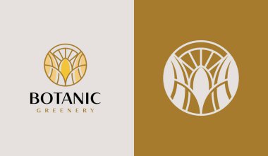 Yaprak Çiçeği Bitki Logosu. Evrensel yaratıcı prim sembolü. Vektör simgesi logo şablonu. Vektör illüstrasyonu