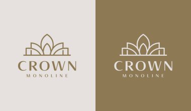 Crown Monoline Logosu. Evrensel yaratıcı prim sembolü. Vektör simgesi logo şablonu. Vektör illüstrasyonu