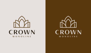 Crown Monoline Logosu. Evrensel yaratıcı prim sembolü. Vektör simgesi logo şablonu. Vektör illüstrasyonu