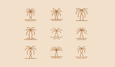 Tatil kiralama, seyahat hizmetleri, tropikal spa ve güzellik stüdyoları için Palm Tree Soyut Yaz ve Tatil Simgesi veya Logosu. Evrensel yaratıcı prim sembolü. Vektör simgesi logo şablonu. Vektör illüstrasyonu