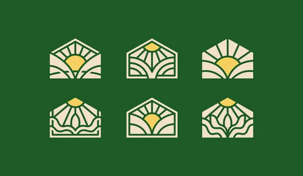 Сельское Хозяйство Логотип Набор Универсальный Креативный Символ Премии Шаблон Логотипа — стоковый вектор