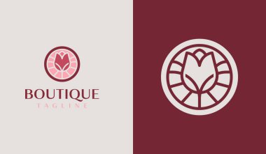 Gül Yaprağı Çiçeği Bitki Logosu. Evrensel yaratıcı prim sembolü. Vektör simgesi logo şablonu. Vektör illüstrasyonu