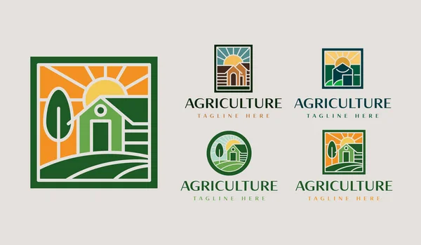 Farmhouse Logo Set Univerzální Symbol Tvůrčí Prémie Šablona Loga Symbolu — Stockový vektor