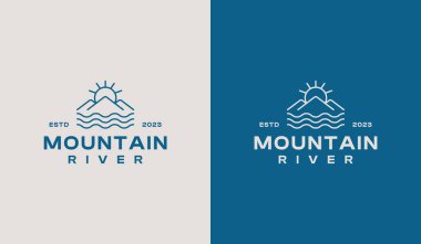 Mountain River Logosu. Evrensel yaratıcı prim sembolü. Vektör simgesi logo şablonu. Vektör illüstrasyonu