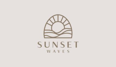 Günbatımı dalgası Monoline Logo Şablonu. Evrensel yaratıcı prim sembolü. Vektör illüstrasyonu