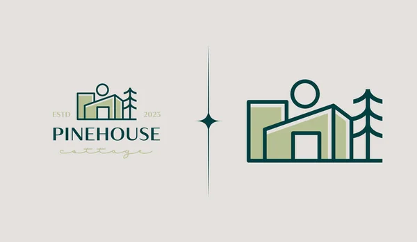 Cottage Pine House Logo Şablonu. Evrensel yaratıcı prim sembolü. Vektör çizimi. Yaratıcı Minimal Tasarım Şablonu. Şirket İş Kimliği Sembolü