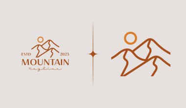 Mountain Peak Sunburst Logo Şablonu. Evrensel yaratıcı prim sembolü. Vektör çizimi. Yaratıcı Minimal Tasarım Şablonu. Şirket İş Kimliği Sembolü