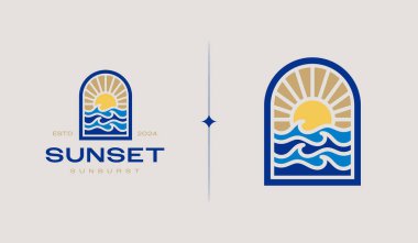 Sunset Wave Logo Template. Universal creative premium symbol. Vector illustration. Creative Minimal design template. Symbol for Corporate Business Identity