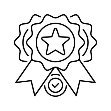 Tamamlama Rozeti çizgi simgesi. Evrensel yaratıcı prim sembolü. Vektör simgesi logo şablonu. Vektör illüstrasyonu