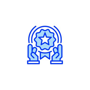 Teşvikler ve Ödüller çizgi simgesi. Evrensel yaratıcı prim sembolü. Vektör simgesi logo şablonu. Vektör illüstrasyonu