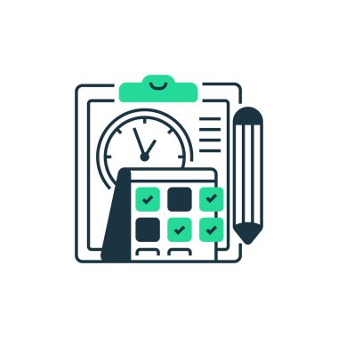 Sınav Programı İki Ton Renk Simgesi. Mobil konsept ve web tasarımı için doğrusal biçim işareti. Taslak vektör simgesi.