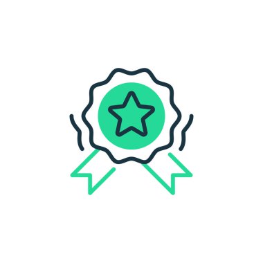 Yetenek Rozeti İki Renk Simgesi. Mobil konsept ve web tasarımı için doğrusal biçim işareti. Taslak vektör simgesi.