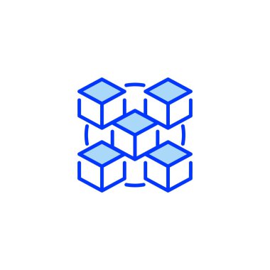 Blokchain Ağ Doldurulmuş Satır Simgesi. Mobil konsept ve web tasarımı için doğrusal biçim işareti. Taslak vektör simgesi.