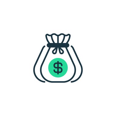 Para Torbası İki Tonlu Renk Simgesi. Mobil konsept ve web tasarımı için doğrusal biçim işareti. Taslak vektör simgesi.