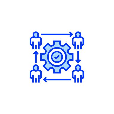 Takım İşbirliği Satır Simgesi Dolduruldu. Mobil konsept ve web tasarımı için doğrusal biçim işareti. Taslak vektör simgesi. Sembol, logo illüstrasyonu