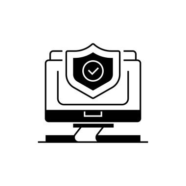 Bilgisayar Güvenliği Glifi Simgesi. Mobil konsept ve web tasarımı için doğrusal biçim işareti. Taslak vektör simgesi.