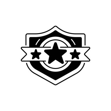 Star Glyph Icon 'un kalkanı. Mobil konsept ve web tasarımı için doğrusal biçim işareti. Taslak vektör simgesi.