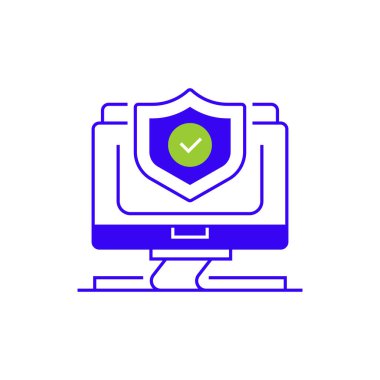 Bilgisayar Güvenliği İki Tonlu Renk Simgesi. Mobil konsept ve web tasarımı için doğrusal biçim işareti. Taslak vektör simgesi.