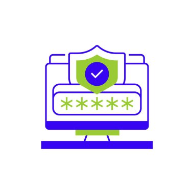 Şifre Koruma İki Ton Rengi Simgesi. Mobil konsept ve web tasarımı için doğrusal biçim işareti. Taslak vektör simgesi.