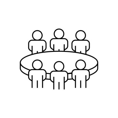 Yuvarlak masa Tartışma Hattı Simgesi. Mobil konsept ve web tasarımı için doğrusal biçim işareti. Taslak vektör simgesi.