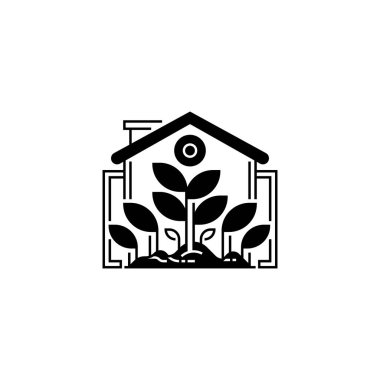 Eco House Hat Simgesi. Mobil konsept ve web tasarımı için doğrusal biçim işareti. Taslak vektör simgesi.