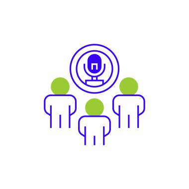 Ses Konferansı İki Tonlu Renk Simgesi. Mobil konsept ve web tasarımı için doğrusal biçim işareti. Taslak vektör simgesi.