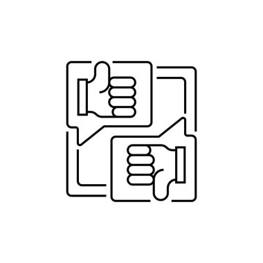 Başparmaklar yukarı ve aşağı çizgi simgesi. Mobil konsept ve web tasarımı için doğrusal biçim işareti. Taslak vektör simgesi.