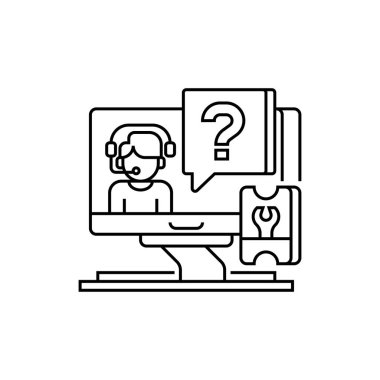 Bilet Hattı Simgesini Destekle. Mobil konsept ve web tasarımı için doğrusal biçim işareti. Taslak vektör simgesi.