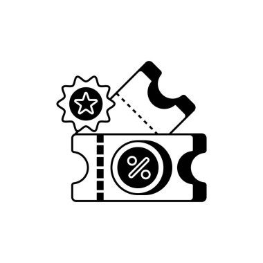 Kupon Glyph Simgesi. Mobil konsept ve web tasarımı için doğrusal biçim işareti. Taslak vektör simgesi.