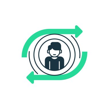 Müşteri Alımı İki Tonlu Renk Simgesi. Mobil konsept ve web tasarımı için doğrusal biçim işareti. Taslak vektör simgesi.