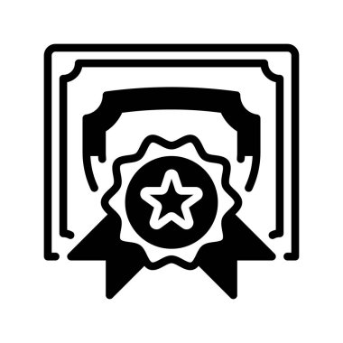 Sertifika Glyph çizgi simgesi. Evrensel yaratıcı prim sembolü. Vektör simgesi logo şablonu. Vektör illüstrasyonu