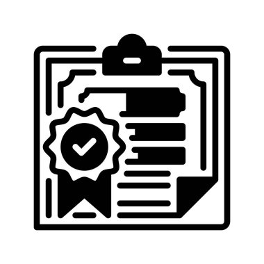 Sertifika satırı simgesi olan pano. Evrensel yaratıcı prim sembolü. Vektör simgesi logo şablonu. Vektör illüstrasyonu