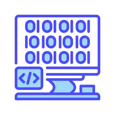 Kod satırı simgesi olan Dekstop Bilgisayarı. Evrensel yaratıcı prim sembolü. Vektör simgesi logo şablonu. Vektör illüstrasyonu