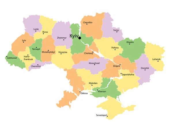 Mappa Amministrativa Dell Ucraina Con Aree Ucraine Colorate Illustrazione Vettoriale — Vettoriale Stock