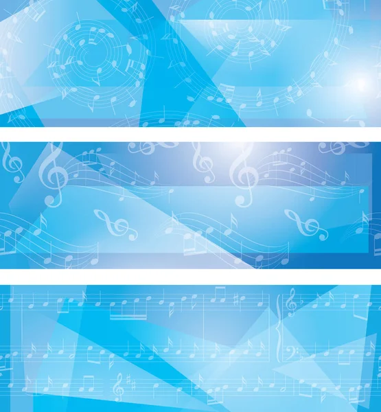 Modrá Vektorová Pozadí Abstraktními Notami Geometrickými Tvary Sada Bannerů — Stockový vektor