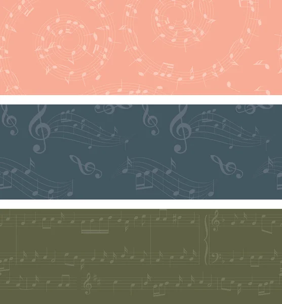 Banners Vectoriales Colores Con Notas Musicales Abstractas Set — Vector de stock