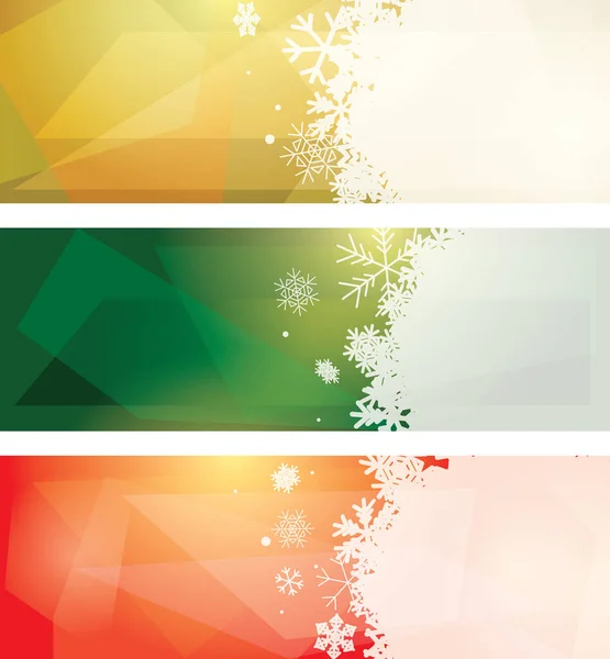 Цветовые Векторные Шаблоны Белыми Снежинками Набор Баннеров — стоковый вектор