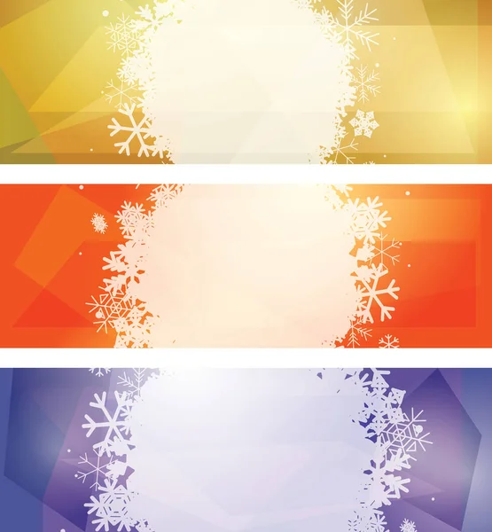 Modèles Vectoriels Avec Flocons Neige Blancs Ensemble Bannières — Image vectorielle