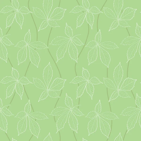 Yapraklardan Oluşan Beyaz Hatlı Açık Yeşil Desen Vektör Arkaplan — Stok Vektör
