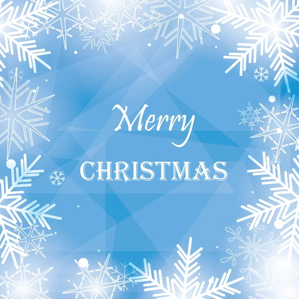 雪の結晶と抽象的なライトブルーベクトルグリーティングカード メリークリスマス — ストックベクタ
