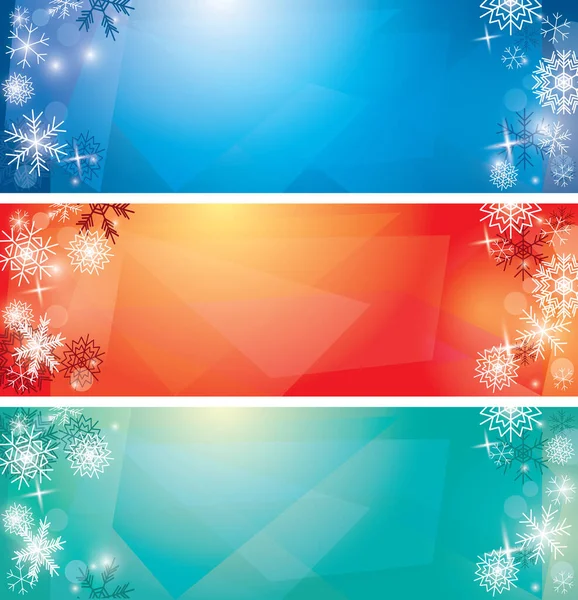Fondos Festivos Abstractos Con Copos Nieve Banderas Colores Vectoriales Para — Vector de stock