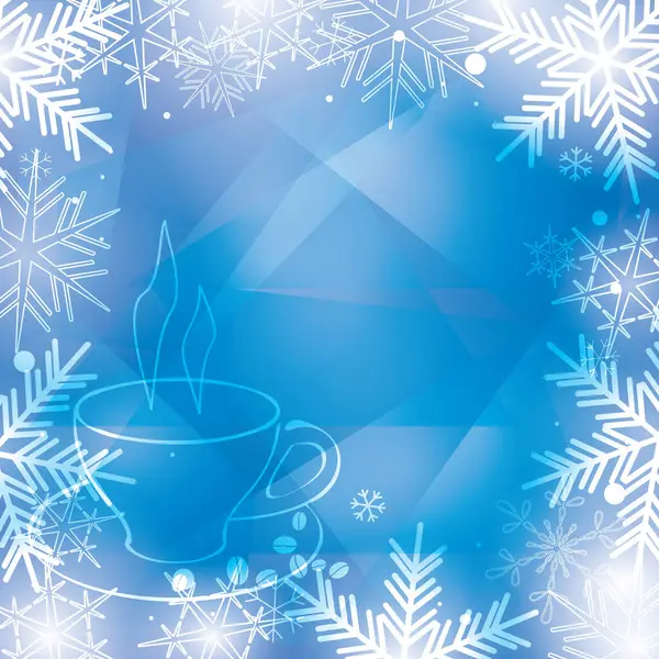 Fondo Vector Azul Claro Con Copos Nieve Taza Café Bebida — Vector de stock