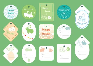 set of paper labels with bunny and decorative eggs for Easter holiday - vector set of template