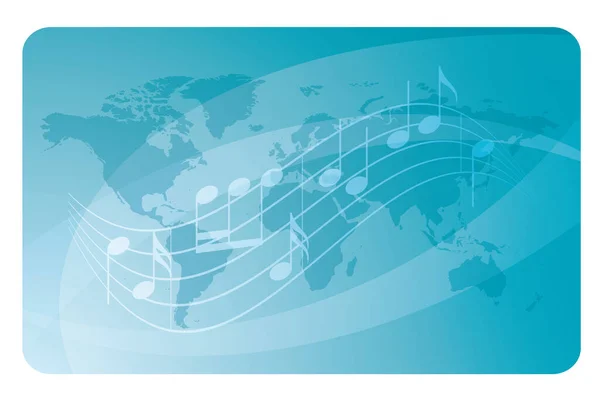 Light Blue Vector Card Abstract Music Notes World Map — Stock Vector